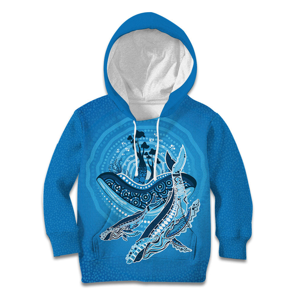 Aboriginal Ocean Whale Kid Hoodie Dot Art Dreamtime Tree of Life
