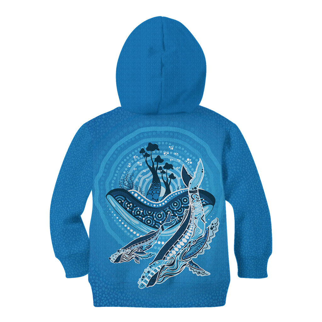 Aboriginal Ocean Whale Kid Hoodie Dot Art Dreamtime Tree of Life