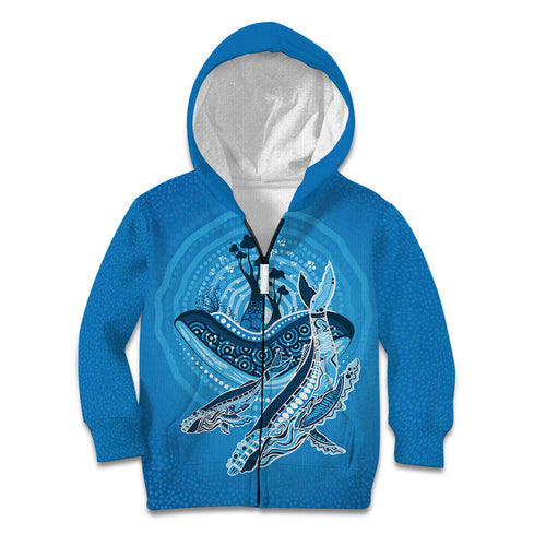 Aboriginal Ocean Whale Kid Hoodie Dot Art Dreamtime Tree of Life