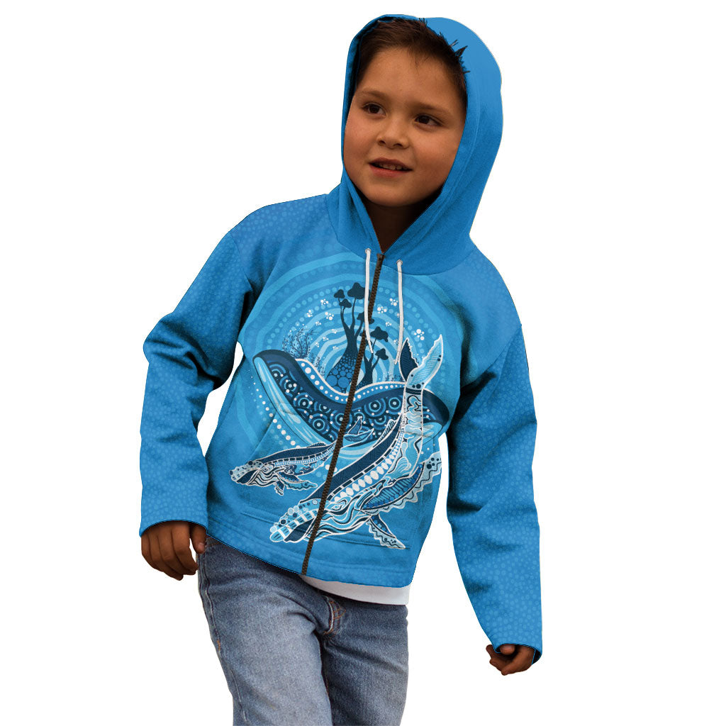 Aboriginal Ocean Whale Kid Hoodie Dot Art Dreamtime Tree of Life