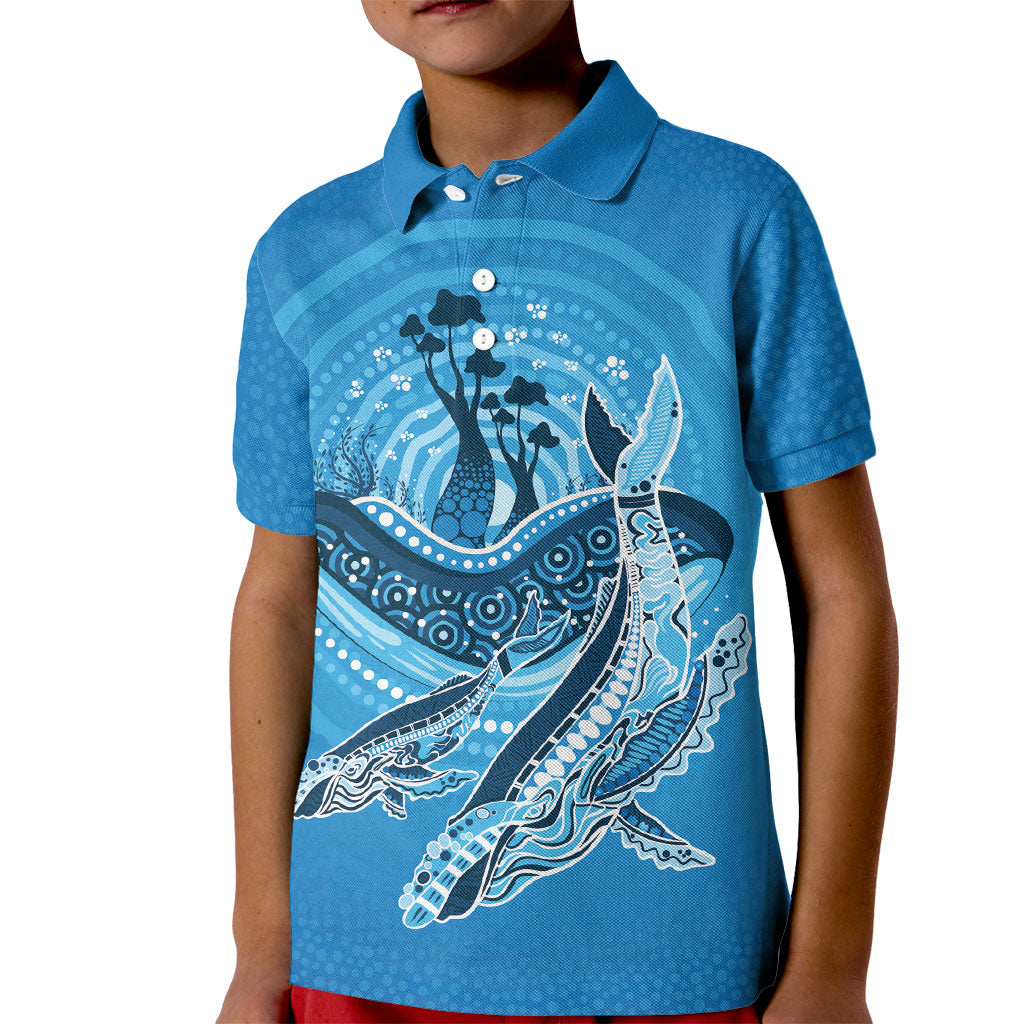 Aboriginal Ocean Whale Kid Polo Shirt Dot Art Dreamtime Tree of Life
