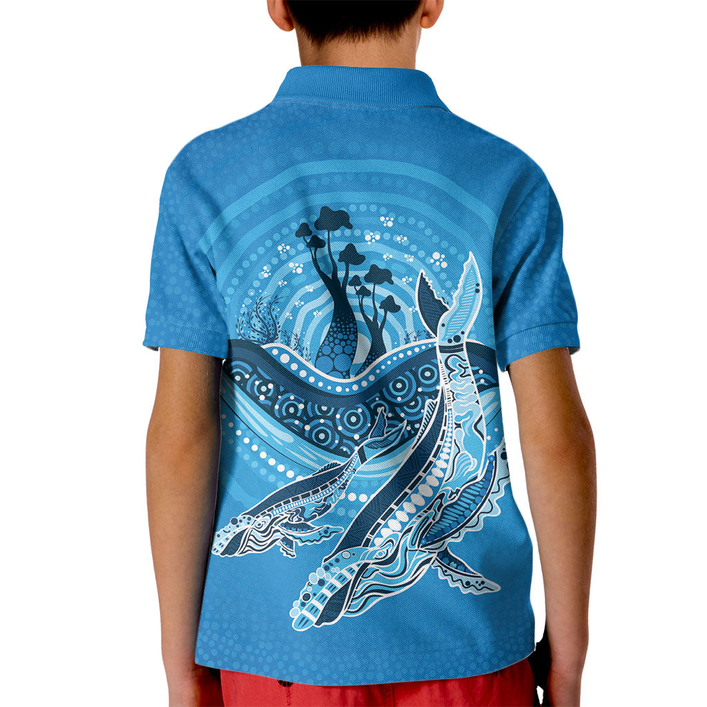 Aboriginal Ocean Whale Kid Polo Shirt Dot Art Dreamtime Tree of Life
