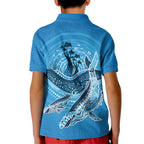 Aboriginal Ocean Whale Kid Polo Shirt Dot Art Dreamtime Tree of Life