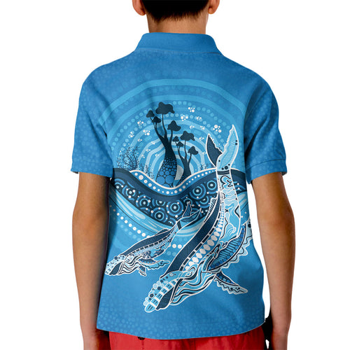 Aboriginal Ocean Whale Kid Polo Shirt Dot Art Dreamtime Tree of Life