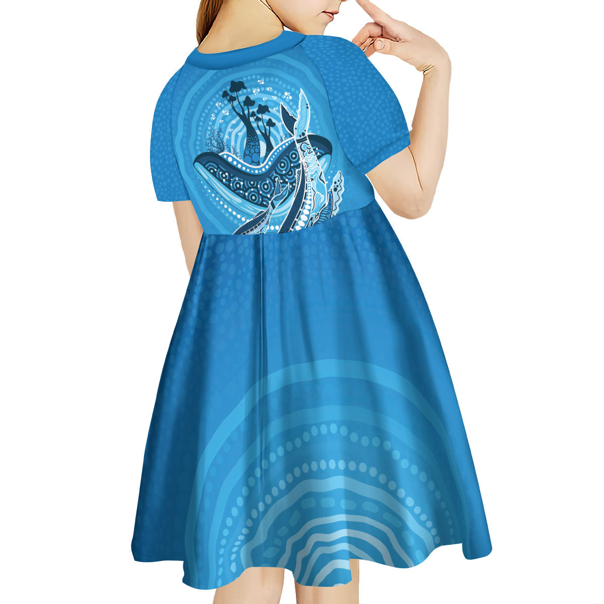 Aboriginal Ocean Whale Kid Short Sleeve Dress Dot Art Dreamtime Tree of Life