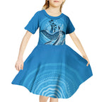 Aboriginal Ocean Whale Kid Short Sleeve Dress Dot Art Dreamtime Tree of Life