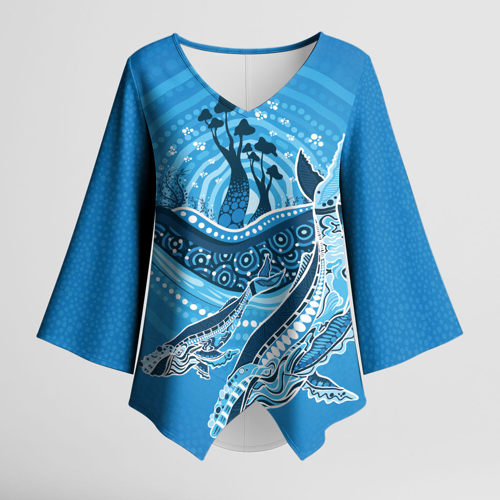 Aboriginal Ocean Whale Kimono Sleeve Blouse Dot Art Dreamtime Tree of Life