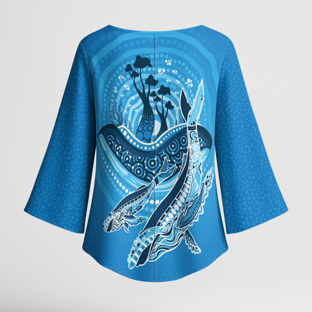 Aboriginal Ocean Whale Kimono Sleeve Blouse Dot Art Dreamtime Tree of Life