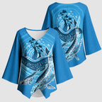 Aboriginal Ocean Whale Kimono Sleeve Blouse Dot Art Dreamtime Tree of Life