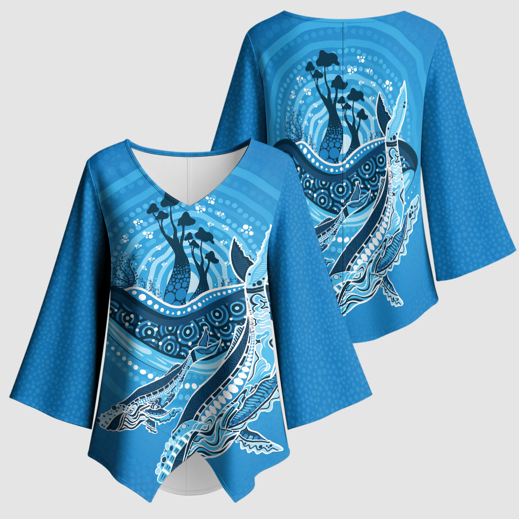 Aboriginal Ocean Whale Kimono Sleeve Blouse Dot Art Dreamtime Tree of Life