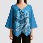 Aboriginal Ocean Whale Kimono Sleeve Blouse Dot Art Dreamtime Tree of Life