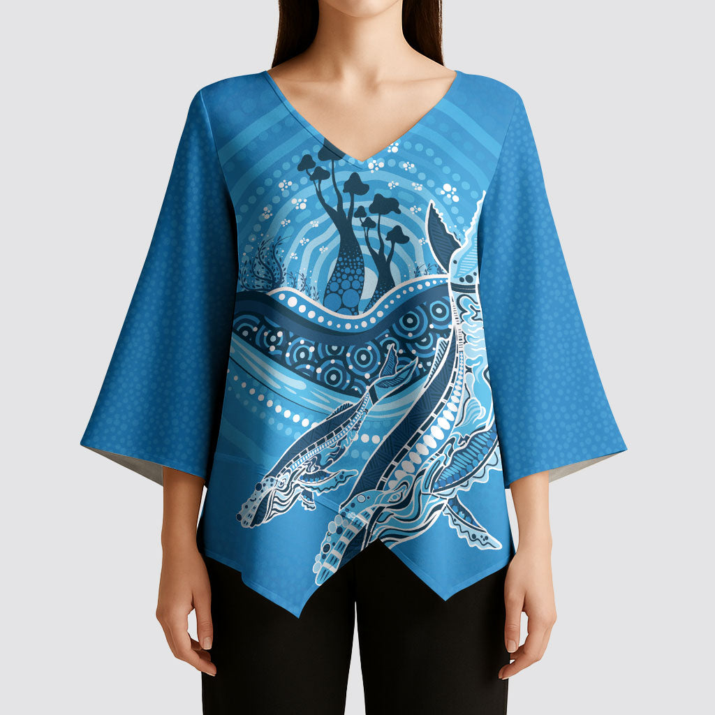 Aboriginal Ocean Whale Kimono Sleeve Blouse Dot Art Dreamtime Tree of Life