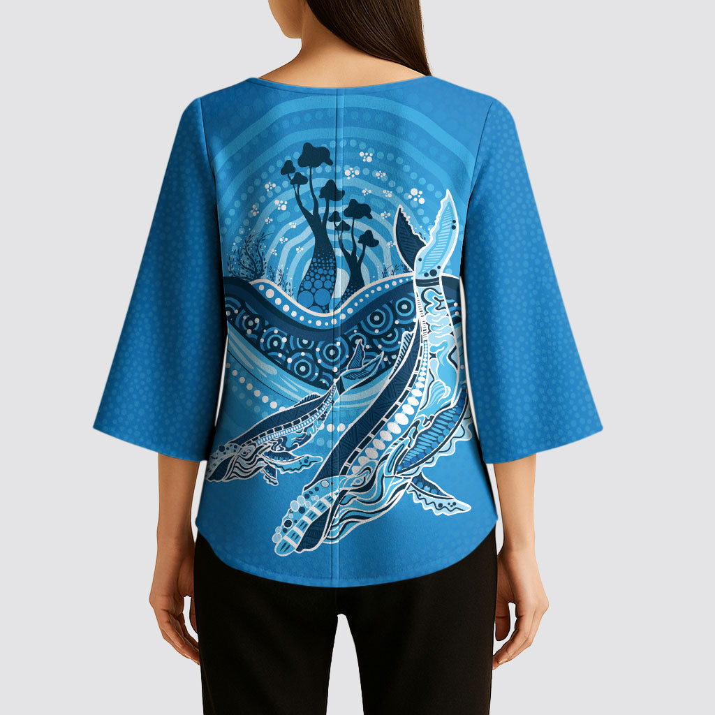 Aboriginal Ocean Whale Kimono Sleeve Blouse Dot Art Dreamtime Tree of Life