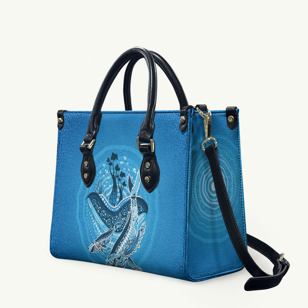 Aboriginal Ocean Whale Leather Bag Dot Art Dreamtime Tree of Life