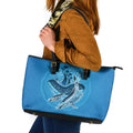 Aboriginal Ocean Whale Leather Tote Bag Dot Art Dreamtime Tree of Life