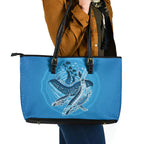 Aboriginal Ocean Whale Leather Tote Bag Dot Art Dreamtime Tree of Life