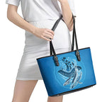 Aboriginal Ocean Whale Leather Tote Bag Dot Art Dreamtime Tree of Life