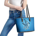 Aboriginal Ocean Whale Leather Tote Bag Dot Art Dreamtime Tree of Life