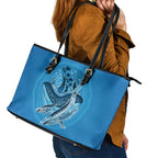 Aboriginal Ocean Whale Leather Tote Bag Dot Art Dreamtime Tree of Life