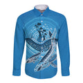 Aboriginal Ocean Whale Long Sleeve Button Shirt Dot Art Dreamtime Tree of Life