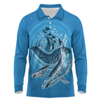 Aboriginal Ocean Whale Long Sleeve Polo Shirt Dot Art Dreamtime Tree of Life
