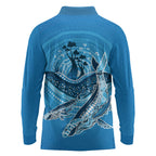 Aboriginal Ocean Whale Long Sleeve Polo Shirt Dot Art Dreamtime Tree of Life