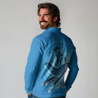 Aboriginal Ocean Whale Long Sleeve Polo Shirt Dot Art Dreamtime Tree of Life