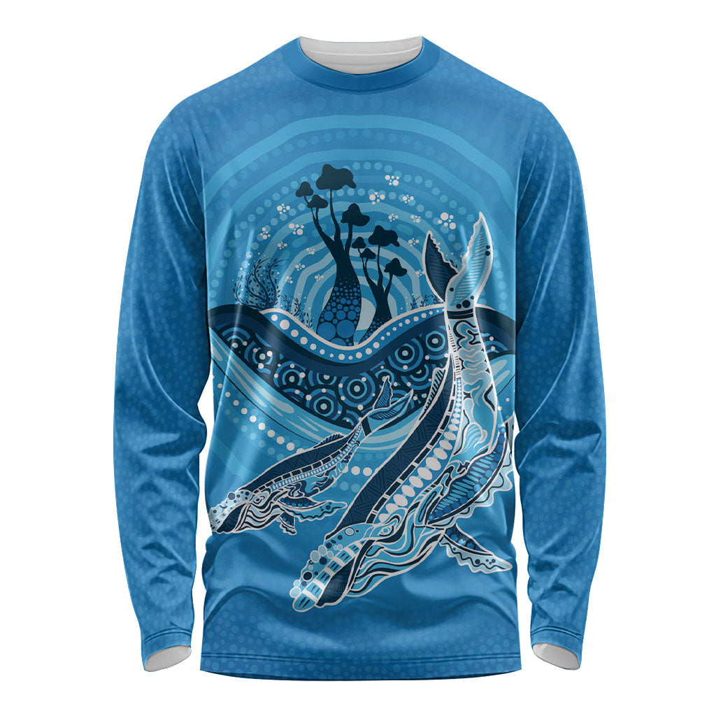 Aboriginal Ocean Whale Long Sleeve Shirt Dot Art Dreamtime Tree of Life