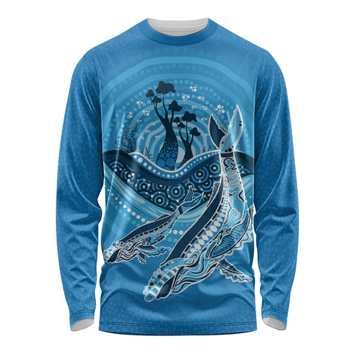 Aboriginal Ocean Whale Long Sleeve Shirt Dot Art Dreamtime Tree of Life