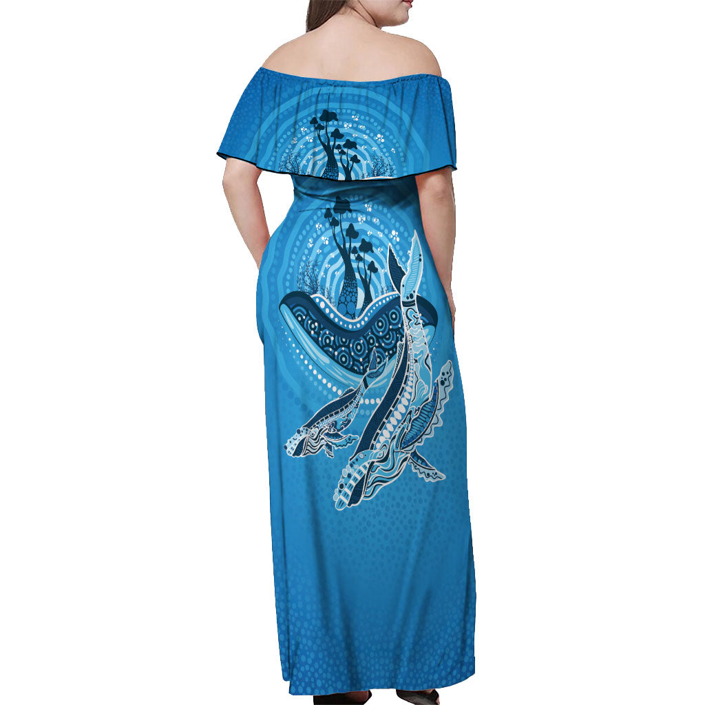 Aboriginal Ocean Whale Off Shoulder Maxi Dress Dot Art Dreamtime Tree of Life