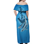Aboriginal Ocean Whale Off Shoulder Maxi Dress Dot Art Dreamtime Tree of Life