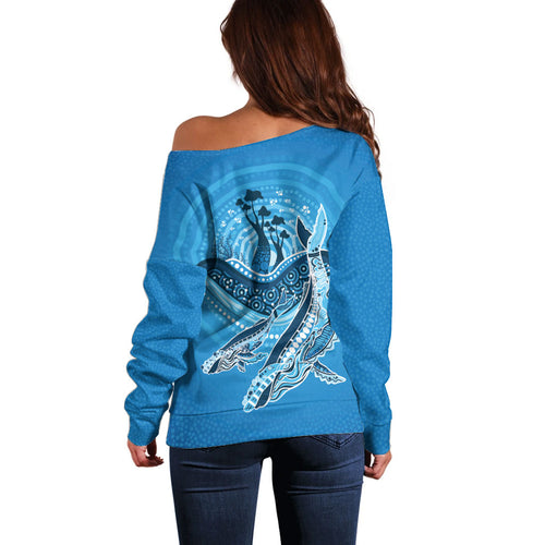 Aboriginal Ocean Whale Off Shoulder Sweater Dot Art Dreamtime Tree of Life