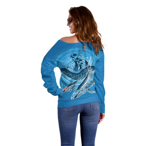 Aboriginal Ocean Whale Off Shoulder Sweater Dot Art Dreamtime Tree of Life