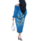 Aboriginal Ocean Whale Off The Shoulder Long Sleeve Dress Dot Art Dreamtime Tree of Life