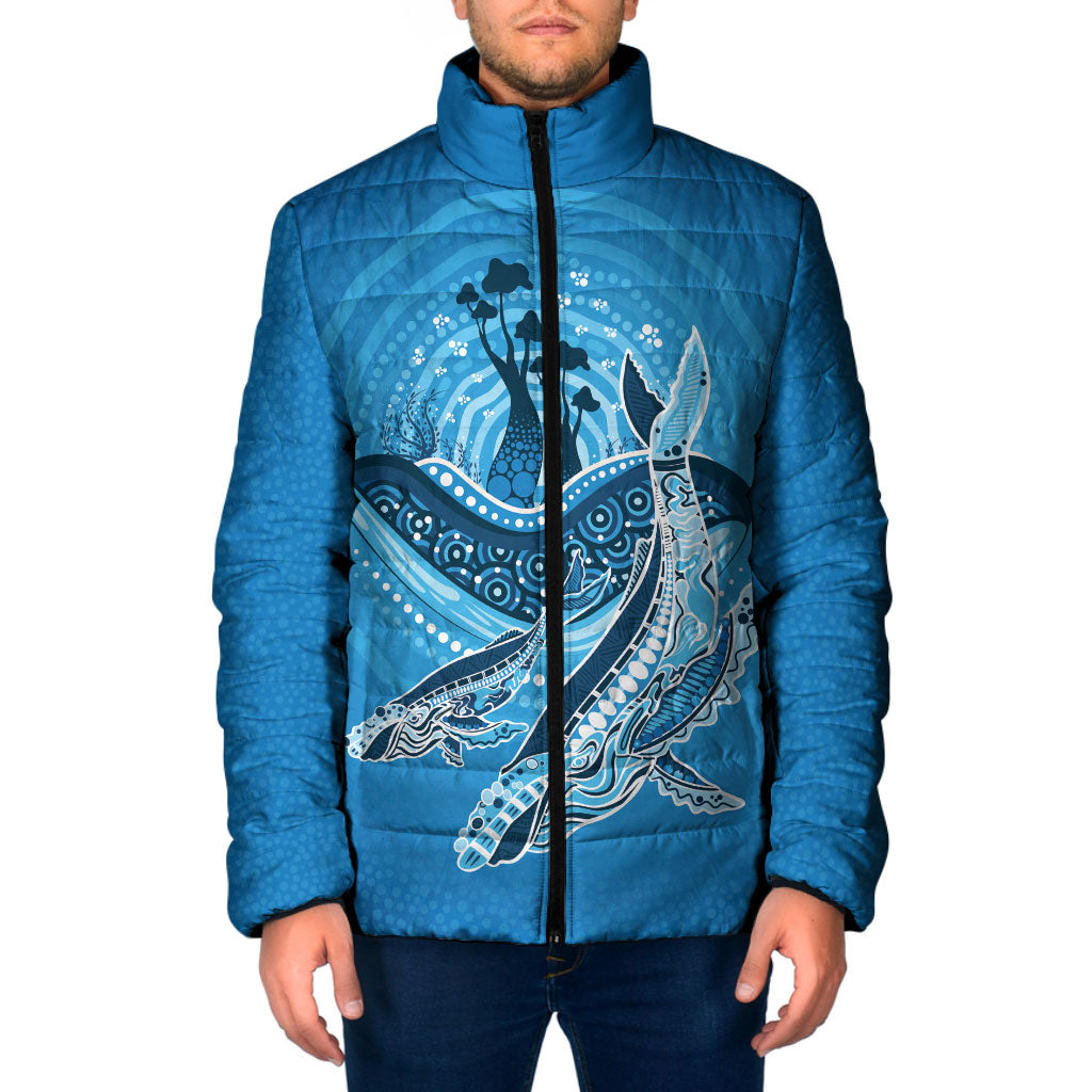 Aboriginal Ocean Whale Padded Jacket Dot Art Dreamtime Tree of Life