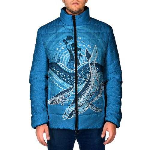 Aboriginal Ocean Whale Padded Jacket Dot Art Dreamtime Tree of Life