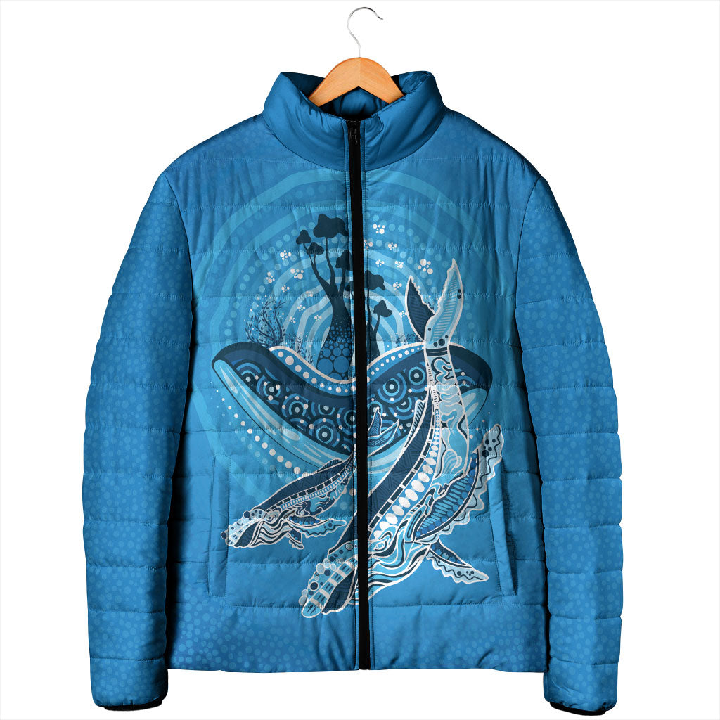 Aboriginal Ocean Whale Padded Jacket Dot Art Dreamtime Tree of Life