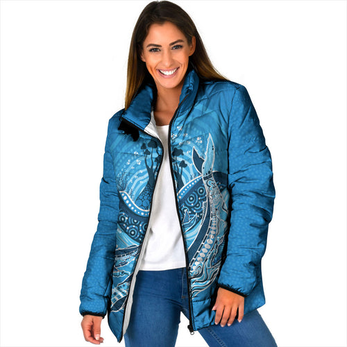 Aboriginal Ocean Whale Padded Jacket Dot Art Dreamtime Tree of Life