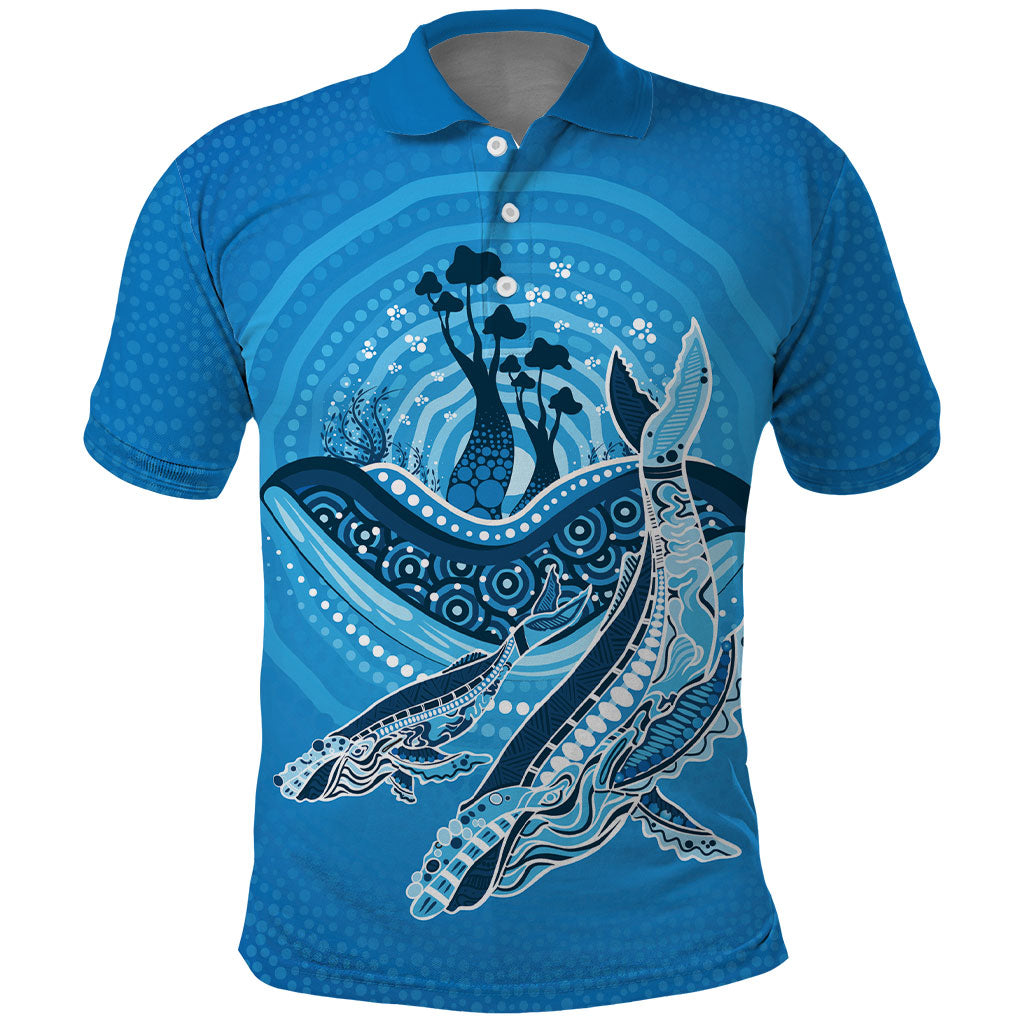 Aboriginal Ocean Whale Polo Shirt Dot Art Dreamtime Tree of Life