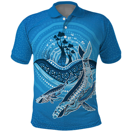 Aboriginal Ocean Whale Polo Shirt Dot Art Dreamtime Tree of Life