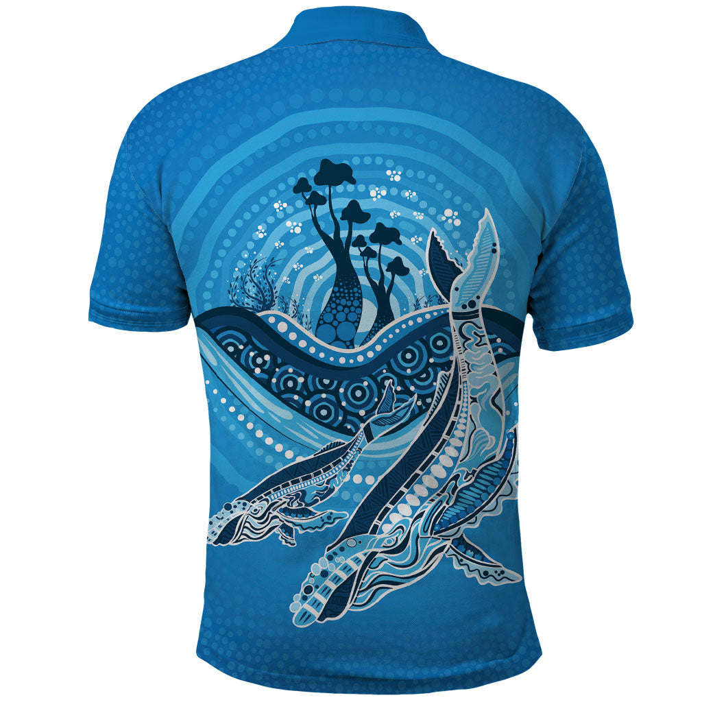 Aboriginal Ocean Whale Polo Shirt Dot Art Dreamtime Tree of Life