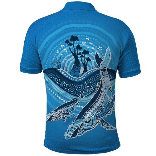 Aboriginal Ocean Whale Polo Shirt Dot Art Dreamtime Tree of Life