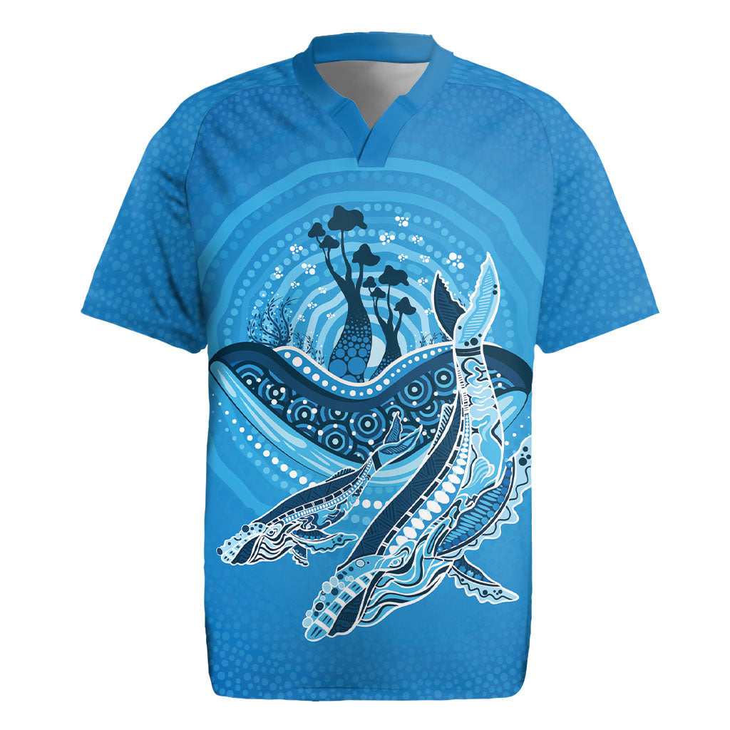 Aboriginal Ocean Whale Rugby Jersey Dot Art Dreamtime Tree of Life