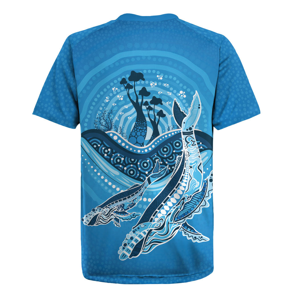 Aboriginal Ocean Whale Rugby Jersey Dot Art Dreamtime Tree of Life