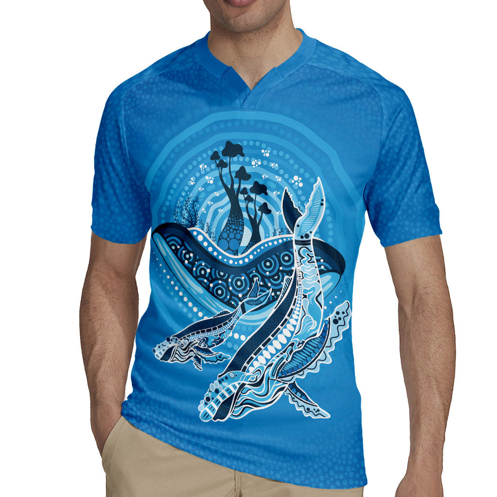 Aboriginal Ocean Whale Rugby Jersey Dot Art Dreamtime Tree of Life