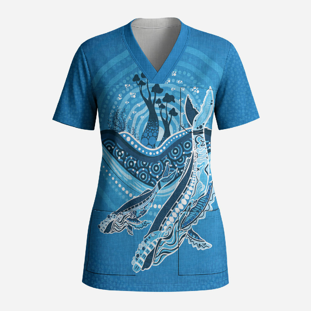 Aboriginal Ocean Whale Scrub Top Dot Art Dreamtime Tree of Life