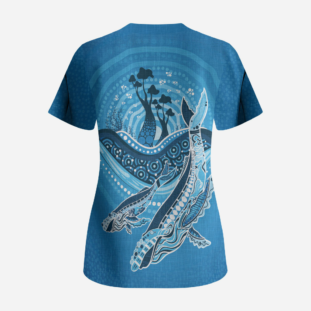 Aboriginal Ocean Whale Scrub Top Dot Art Dreamtime Tree of Life