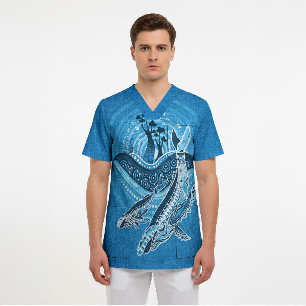 Aboriginal Ocean Whale Scrub Top Dot Art Dreamtime Tree of Life