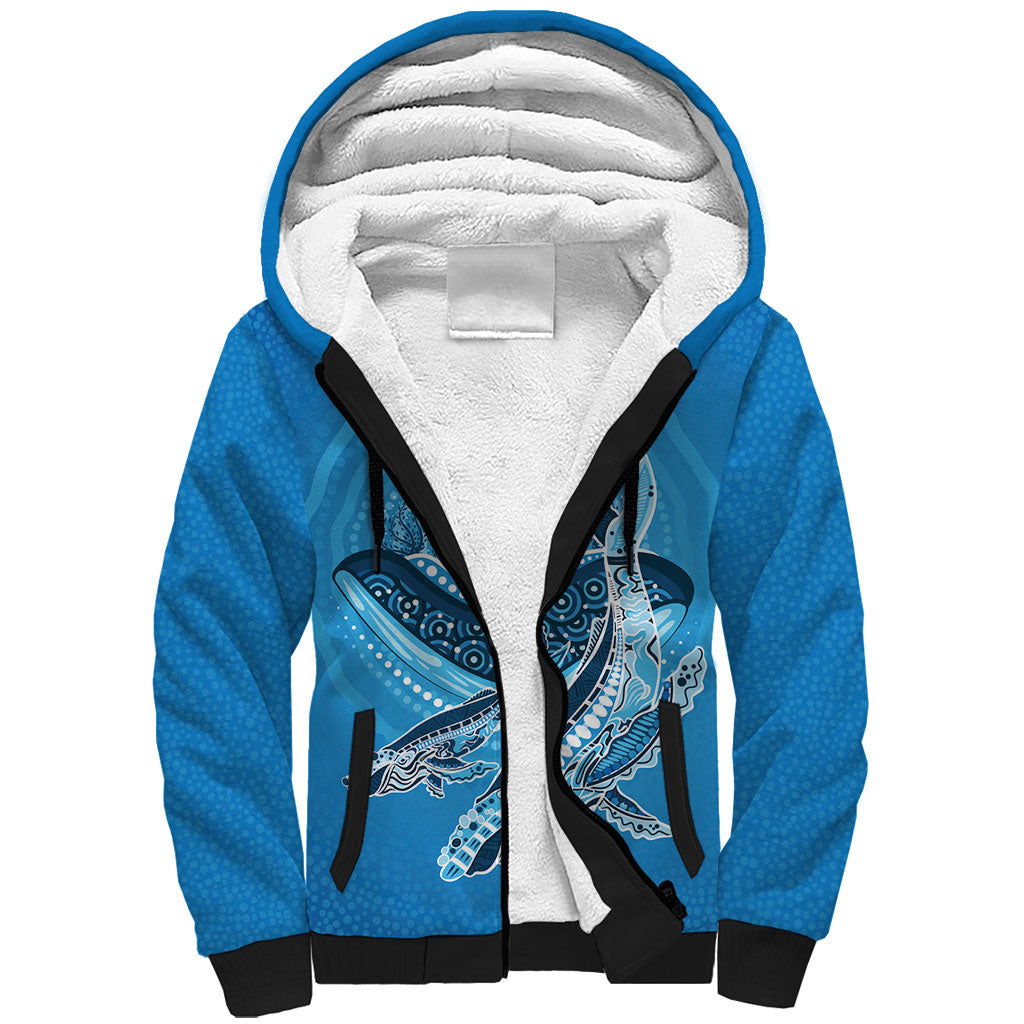 Aboriginal Ocean Whale Sherpa Hoodie Dot Art Dreamtime Tree of Life