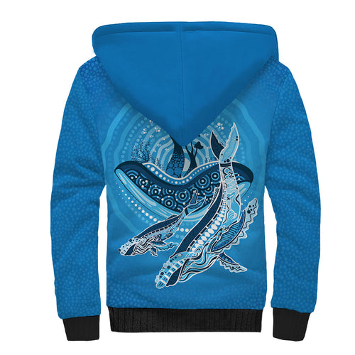 Aboriginal Ocean Whale Sherpa Hoodie Dot Art Dreamtime Tree of Life
